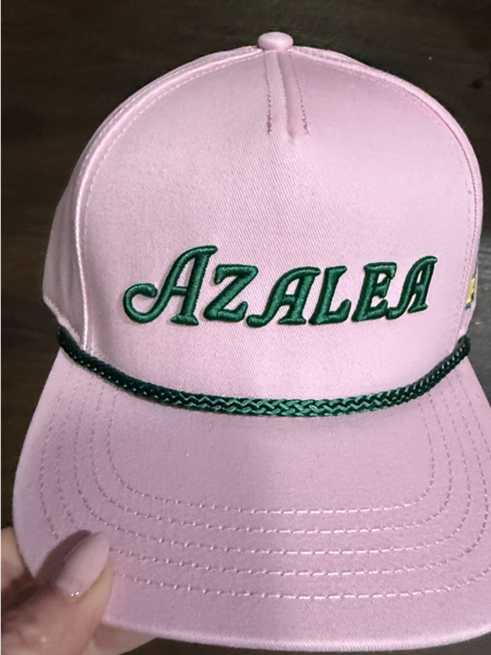 Master’s Azalea Pink Trucker Hat with Green Embroidery
